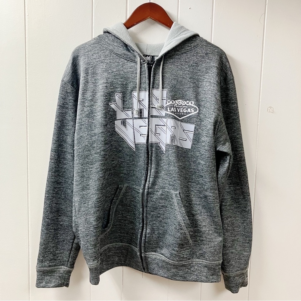 WELCOME to LAS VEGAS Graphic Sweatshirt Zip Hoodie Mens SIZE XL Gray Wear Code